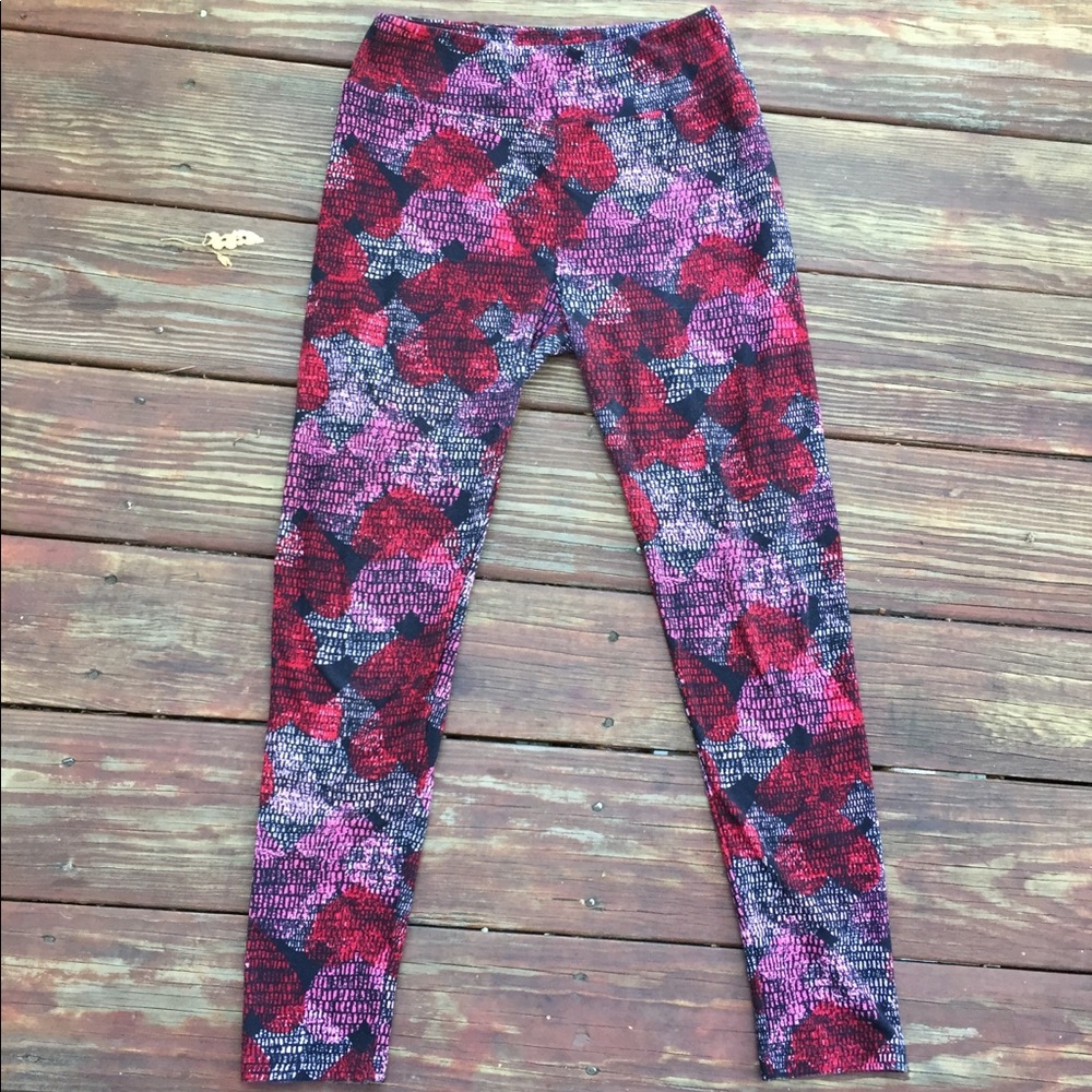 ☀️LuLaRoe Pink Purple Black Heart Print Leggings One Size
